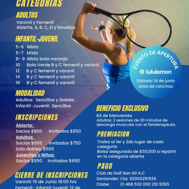 Torneo Anual de Tenis San Gil 2025 – Inscripciones Abiertas